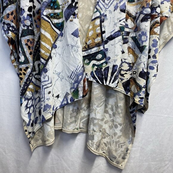 Chico's Sequins Embellished Cover Up Kimono Women OneSize Ivory Multicolor Used - Picture 11 of 16